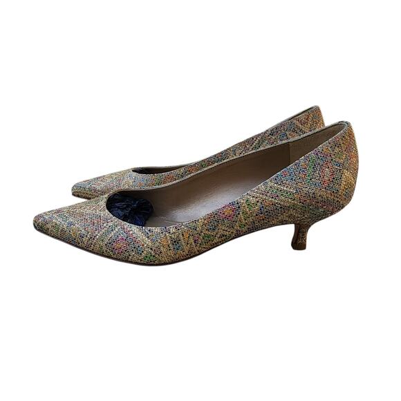 Stuart Weitzman Multicolor Geometric Woven Texture Kitten Heels 7.5 - Picture 9 of 10
